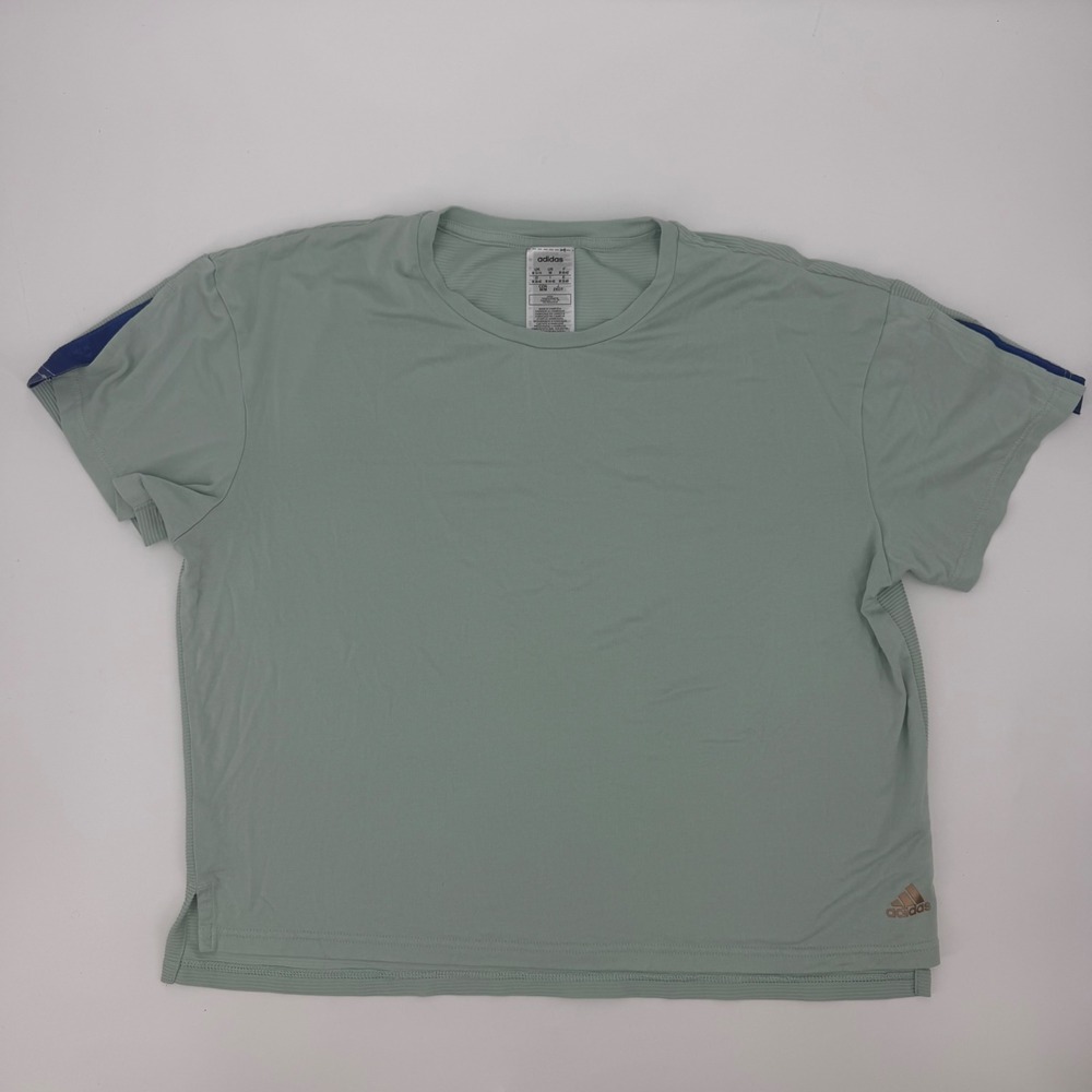 Adidas Womens Sage Green Ribbed Back Short Sleeve Training Top Size M